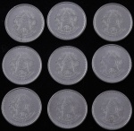 Lote composto por 9 moedas de 50 Centavos, sendo 3 cunhadas em 1986, 3 cunhadas em 1987 e 3 cunhadas em 1988.