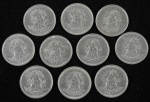 Lote composto por 10 moedas de 5 Cruzados, cunhadas em 1987.
