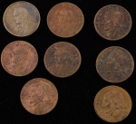 Lote composto por 8 moedas de 10 Centavos, sendo 2 cunhadas em 1945, 2 cunhadas em 1946, 1 cunhada em 1950 e 3 cunhadas em 1955.