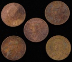 Lote composto por 5 moedas de 20 centavos cunhadas em 1945.