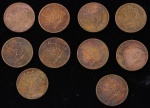 Lote composto por 10 moedas de 1 Cruzeiros cunhadas em 1946.