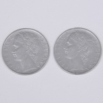 Lote composto por duas moedas Italianas de 100 Liras cunhadas respectivamente em 1958 e 1959.
