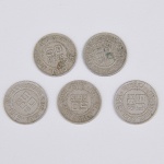 Lote composto por 5 moedas Brasileiras de 50 Reis sendo uma cunhada em 1918 e quatro cunhadas em 1919.