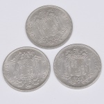 Lote composto por três moedas Espanholas de 5 Pesetas cunhadas em 1949.