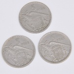 Lote composto de três moedas Espanholas de 5 Pesetas cunhadas 1957.