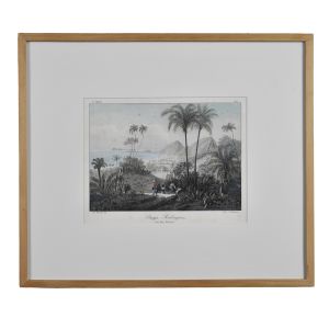 Litogravura segundo obra de Rugendas, Playa Rodrigues - bey Rio de Janeiro, impressa por V. J. Brodtmann. Medidas: 30 x 23 cm cm (in) ou 47,5 x 55 cm cm(com moldura)