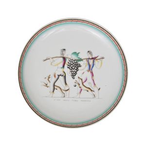 Prato em porcelana RICHARD GINORI decorada com pintura `L`UVA DELLA TERRA PROMESSA`. Diâmetro: 23 cm.
