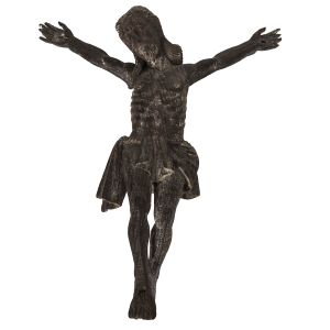 Cristo mineiro esculpido em madeira, cerca 1800. Medidas: 22 x 17,5 cm.