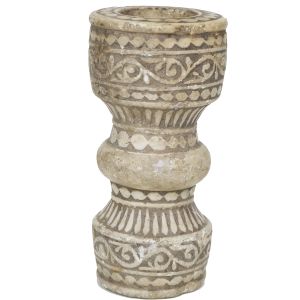 Vaso persa em pedra desenho em pintura monocrômica, corpo em formato de coluna com anel central e interior vazado, cerca 1700. Altura: 12 cm