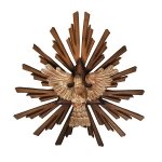 Resplendor do Divino Espírito Santo em madeira patinada de policromada, cerca 1900. Diâmetro: 70 cm.