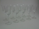 Dez taças de cristal oitavadas. Altura 18 cm.