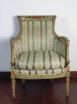 Poltrona Diretorio com patina bege, frança seculo XIX.  Altura 93 cm, largura 70 cm, profundidade 70 cm.