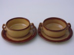 Duas tigelas em cerâmica  Oxford com prato, diâmetro 13 cm,