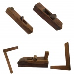 Cinco ferramentas de marceneiro em madeira. Brasil. Séc XX. Maior 33 cm e menor 25 cm.
