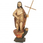 Escultura em madeira policromada representando São João Batista. Acompanha cajado em madeira. Brasil, Séc. XIX.