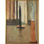 Gino Bruno (1899-1977), Ateliê. Óleo sobre tela. Assinado, cie e datado de 64. 78 x 59 cm.