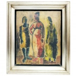 Clóvis Graciano (1907-1988). "As Três Graças". Óleo sobre cartão, sobre tela. Assinado, cid e datado 39. 33 x 27 cm.