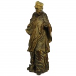 Escultura em madeira representando São Felipe. Europa. Séc XVIII. Ex coleção Theodor Fuchs. 46 cm de altura.