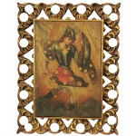 Escola Cuzquenha  São Miguel Arcanjo. Óleo sobre tela. Princípio do Séc. XIX. 40 x 28 cm.