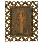 Escola Cuzquenha  Nossa Senhora do Rosário. Óleo sobre tela. Princípio do Séc. XIX. 40 x 30 cm.