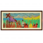 Carlos Lousada (1905-1984), "Procissão". Pintor autodidata. Têmpera sobre madeira. assinado. 22 x 54 cm.
