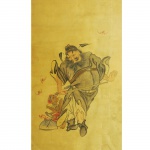 Pintura sobre pergaminho, "Guardião dos Espíritos". China, Séc. XVIII/XIX. 87 x 53 cm.