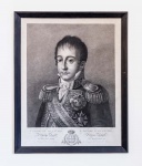 DOM PEDRO DE ALCANTARA, PRINCIPE REAL DO REINO UNIDO DE PORTUGAL, BRASIL E ALGARVES (DOM PEDRO I NO INICIO DO SEC. XIX). POR JEAN-FRANÇOIS BODOUREAU E JULES ANTONINE VAUTIER. BELA E RARA REPRESENTAÇÃO DE DOM PEDRO I AINDA COMO PRÍNCIPE DO REINO UNIDO. NA PARTE INFERIOR DA GRAVURA BRASÃO DO REINO UNIDO DE PORTUGAL, BRASIL E ALGARVES ALADO PELA A INSCRIÇÃO EM PORTUGUES E FRANCÊS COM O TÍTULO DA OBRA. ESTA GRAVURA FOI REFERENCIADA NA OBRA DE GULHERME DE ALMEIDA  Ô SAISONS, Ô CHATEAUX  ESCRITA NA FAZENDA SANTA CÂNDIDA NO CARNAVAL DE 1956: Velam do alto da galeria, o busto de Camões Guerreiro; e das paredes do living os soberanos do Brasil Reino e do Brasil Império.... INICIO DO SEC. XIX.  55 CM DE ALTURA