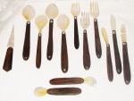 TALHERES - cabo em jacaranda e madrepérola - 6 colheres (2 de sobremesa), 3 garfos e 4 facas