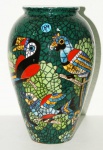 VASO - cerâmica com desenhos de pássaros na mata , branco interno - 29 cm