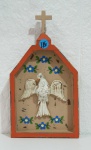 ESCULTURA - mineira representando espirito santo em madeira apoiada  - 26 cm