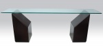 Roche Bobois, atribuído, elegante aparador elaborado com dois pequenos armários  geométricos, apresenta dois pequenos furos cada, com portas individuais, com apoiadores originais em acrílico para o tampo. Encimado por tampo de vidro com 20 mm de espessura, necessita reparos e vidro com quebrados. Medindo altura total  86 cm, 50 cm de profundidade e 2,00 cm de comprimento.  https://www.roche-bobois.com/en-ZZ/?config=1