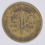 Lote composto por moeda de 1000 Réis, comemorativa do I Centenário da Independência 1822-1922