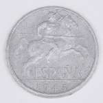 Lote composto por moeda espanhola de 10 Cêntimos cunhada em 1945
