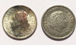 Lote composto por duas moedas  Holandesas de 10 cents cunhadas em 1941 e 1950.
