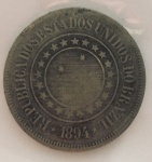 Moeda 200 Reis, República dos Estados Unidos do Brasil Imperial, cunhada em 1894.