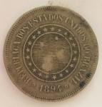 Moeda 100 Reis, República dos Estados Unidos do Brasil Imperial, cunhada em 1894.