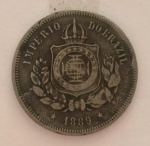 Moeda 100 Reis, Brasil Imperial, cunhada em 1889.