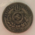 Moeda 100 Reis, Brasil Imperial, cunhada em 1885.