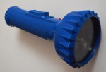 Lanterna a pilha p/ mão, marca Eveready, cor azul, C. 21 cm // déc. 80, não testada, pilhas não inclusas, marcas do tempo e uso.