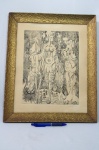 Quadro - Litogravura múltipla 11/100 datada de 1969 - título `ALEGORIA` - Autor Vinicius Pradella - Moldura sem vidro mede 38,5 x 46 centímetros.
