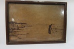 Antigo quadrinho com a memorável cena do Padre José de Anchieta escrevendo na areia. Mede com a moldura 22,5 x 15,8 centímetros.