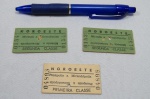 Lote com 03 antigos bilhetes de Passagem de Trem da Estrada de Ferro Noroeste (dois deles da segunda classe de Miranda a Mirandópolis e um da primeira classe de Penápolis a Mirandópolis, datadas de 1987.