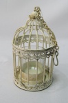 GAIOLA DECORATIVA - COM POTE DE VIDRO NO INTERIOR (PORTA-VELA) - MEDE APROXIMADAMENTE 08 CENTÍMETROS DE ENVERGADURA.