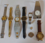 7 Relógios diversos (sendo 6 de pulso e um mesa com base em metal) - marcas variadas - no estado que encontram para retirada de peças, manutenção e ou complementos.
