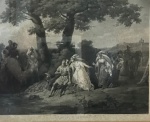 Grande gravura européia Quentin Durward – Séc. XVIII/XIX. Moldura necessita restauro. Aprox. 72 x 83 cm.