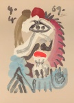 Pablo Picasso em impressão offset muito decorativa. Assinada e datada 4.4.69. na prancha. 66 x 50 cm.