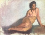 Manoel Santiago – Excepcional e antiga obra de grande qualidade reproduzindo mulher desnuda. Ost, assinado e datado no cid. Rio de Janeiro. Aprox. 37 x 47 cm.