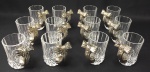 12 Lindos copos pequenos de cristal com alça revestida de metal em forma de laço (assinado BRUNNI no metal )- 7,5 x 4 cm diâmetro