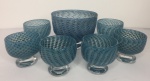 Lindo conjunto com 7 peças para sobremesa em cristal azul - Taça grande 16 diâmetro x 12 cm altura taças pequenas 9 x 9 