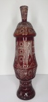 Grandioso vaso lapidado em cristal vermelho czechoslovakia com tampa - 56cm altura